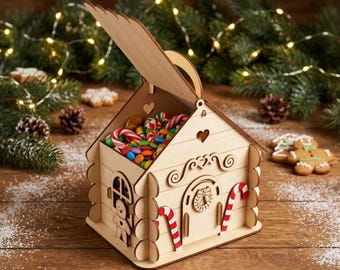 Gingerbread House Candy Box SVG, Christmas Laser Cut File