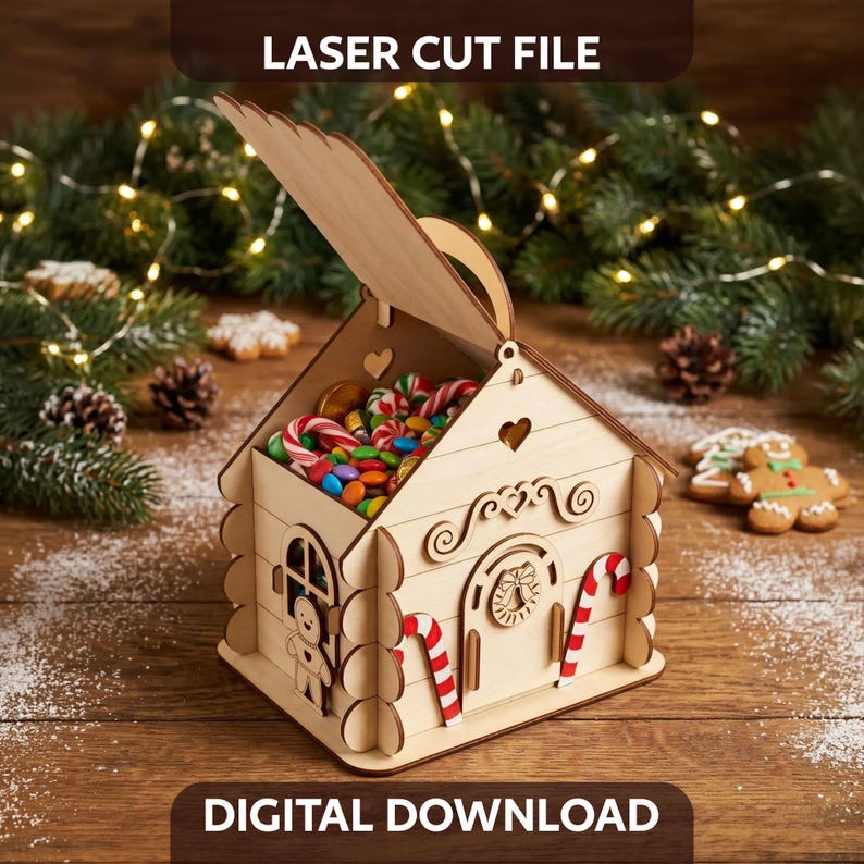 Gingerbread House Candy Box SVG, Christmas Laser Cut File image 1