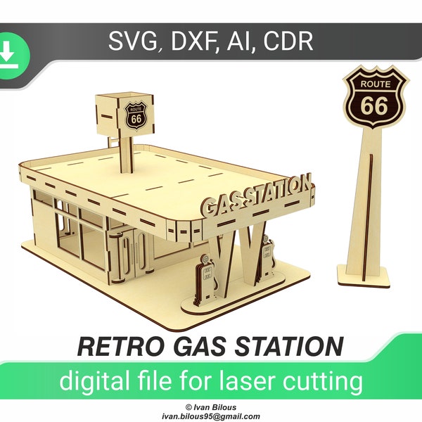 Tankstelle - Laserschnittdatei, Muster Glowforge