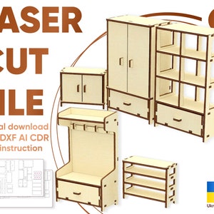 doll furniture dxf files for laser cut wardrobe svg glowforge files cupboard dxf cabinet dollhouse furniture laser files for cnc laser , dxf