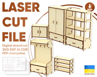 doll furniture dxf files for laser cut wardrobe svg glowforge files cupboard dxf cabinet dollhouse furniture laser files for cnc laser , dxf