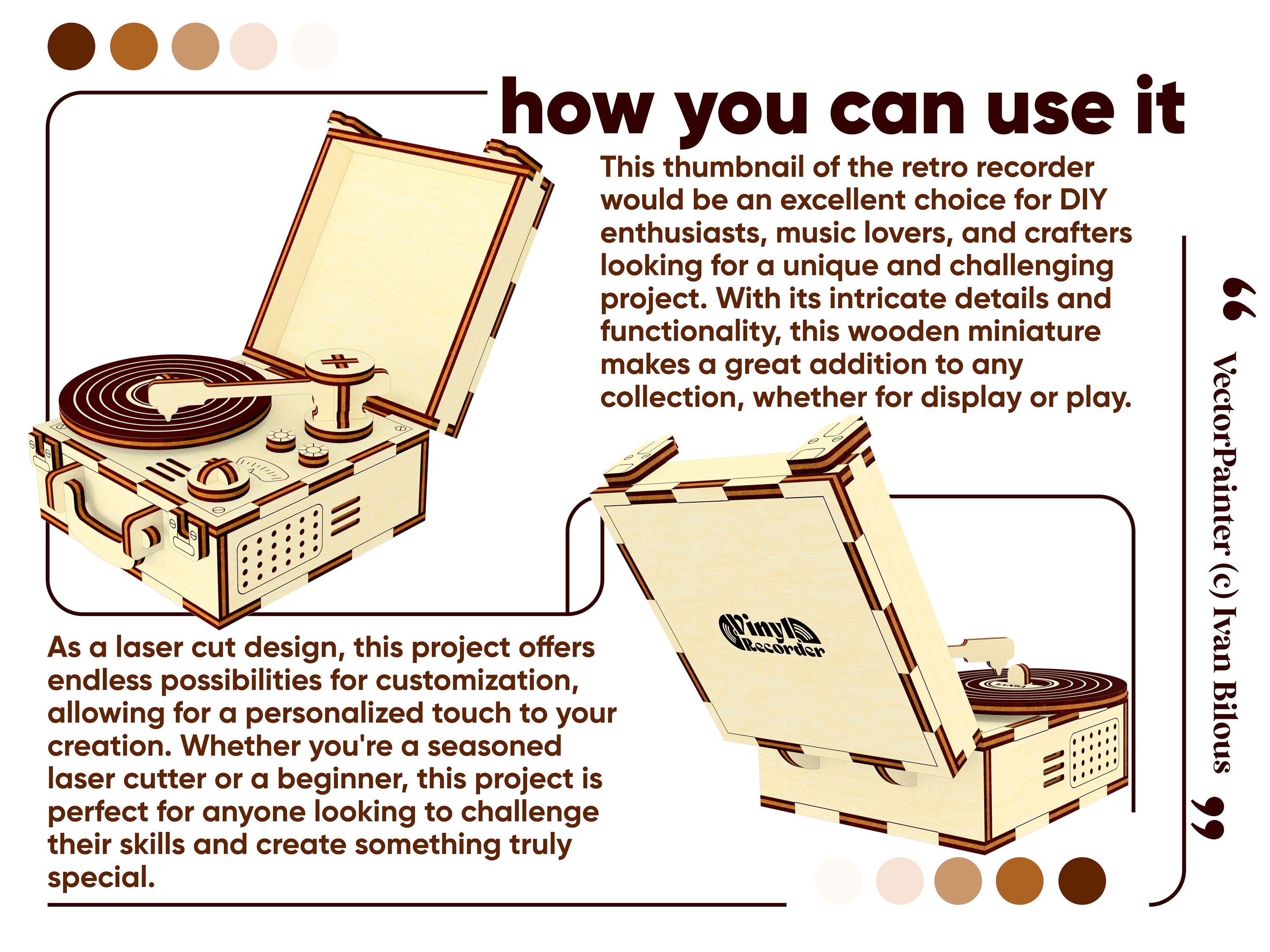Vinyl Retro Recorder SVG Laser Cut File Plywood miniature - Etsy España