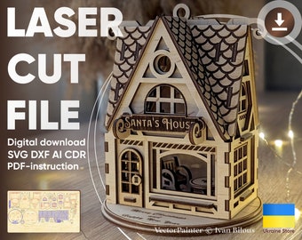 Santa Claus House - Laser Cut File, SVG plan for Glowforge and Cutting Machines