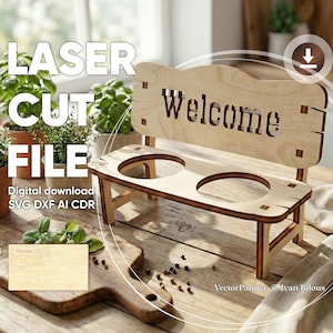 Mini Holzbank Laser Cut Datei, SVG Schnapsglas Halter, Bar Ständer Vorlage