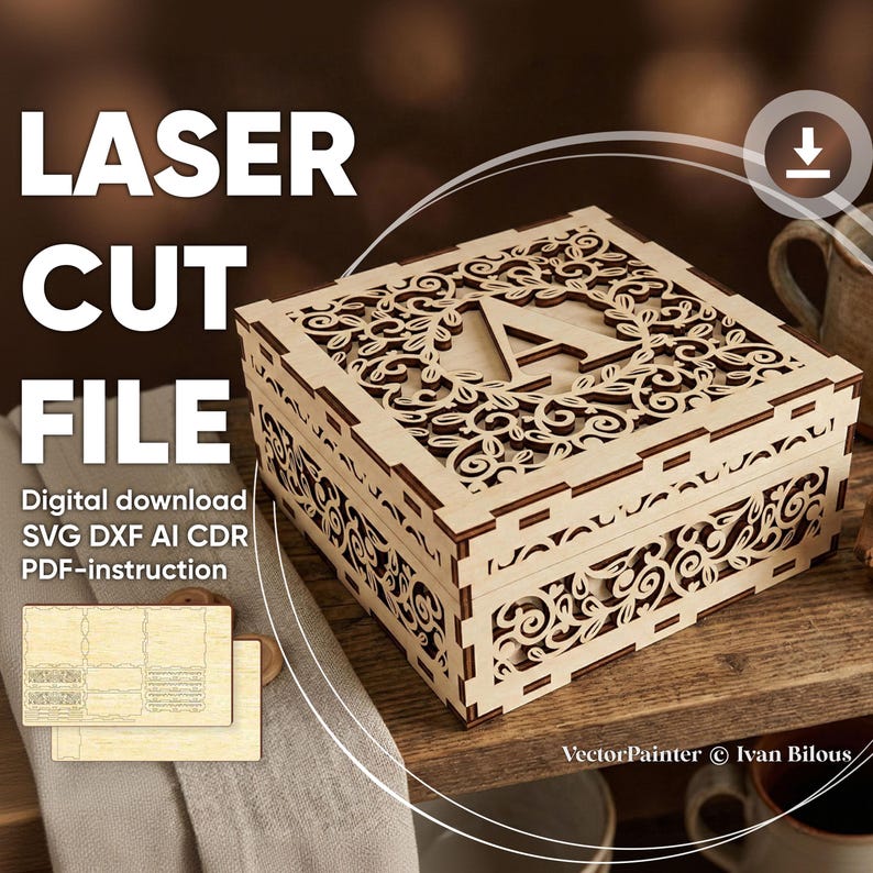 Monogram Custom Box Laser Cut File, SVG Personalized Gift Box (digital ...