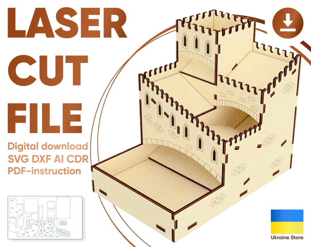 Laser Cut Model Dice Tower Dxf Files for Laser Engraved Cnc Plan Game Dxf Model Plywood Laser