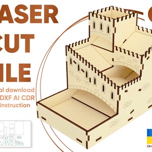 laser cut model dice tower dxf files for laser engraved cnc plan game dxf model plywood laser files dxf dice tower cut template, game tower