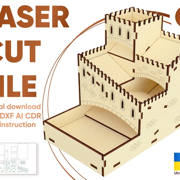 laser cut model dice tower dxf files for laser engraved cnc plan game dxf model plywood laser files dxf dice tower cut template, game tower