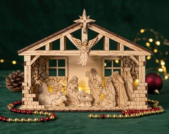 Nativity Scene Laser Cut File, 3D Christmas Diorama SVG