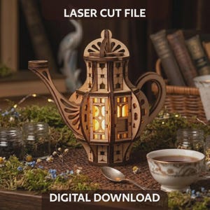 Teapot Fairy House Laser Cut File, Lighted Trinket Box SVG