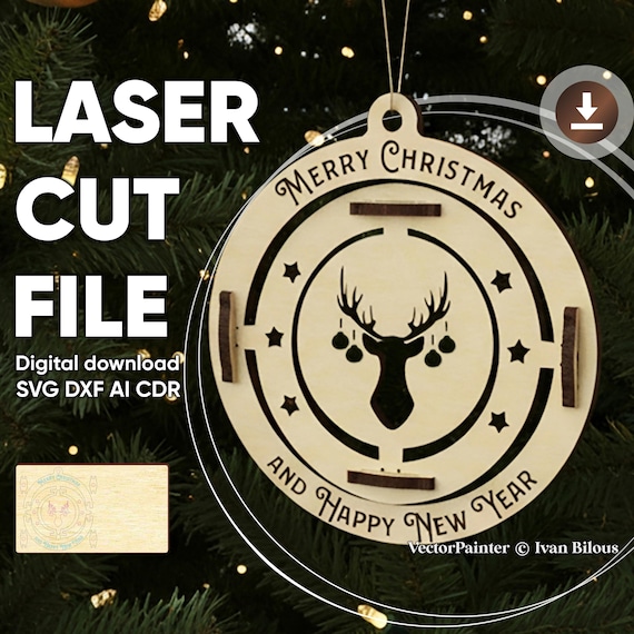 Reindeer Ornament - Laser Cut File, DXF Tree decoration Plan (Digital Pattern)