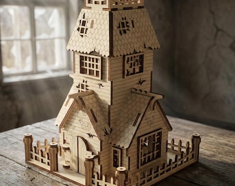 Haunted House - Laser Cut File, SVG Halloween Miniature Architectural Model Template (Digital Download)