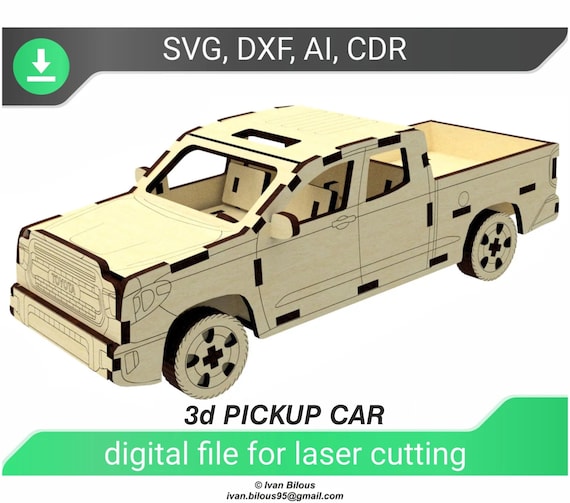 Toy Car Laser Cut Svg Dxf File DIY 3D Vector Model 3mm Plywood Turnable  Wheels Laser Cutter, No Glue 