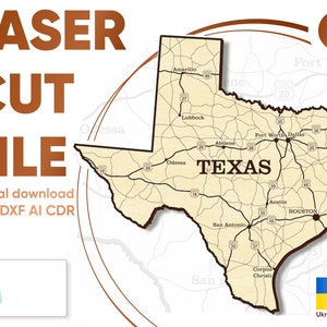 Lasergesneden kaart van Texas: SVG-bestand voor lasermachines, Glowforge-patroon