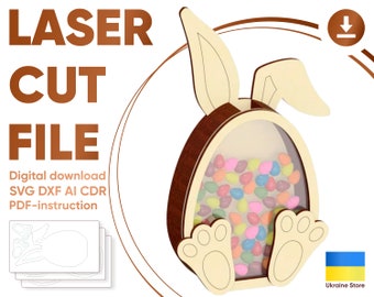 Easter bunny box with acrylic for chocolate eggs - laser cutting file, digital download vector file