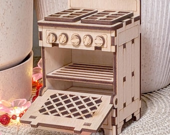 Stove Dollhouse Miniature Laser Cut File, SVG Kitchen Furniture DIY Project (Digital plan)