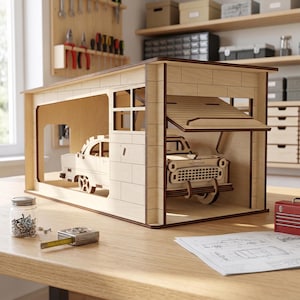 Car Garage Model Laser Cut File, SVG Wooden DIY Play Project Template (Digital Download)