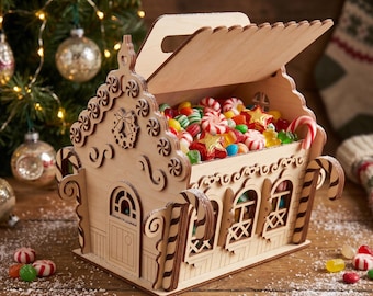 Gingerbread House snoepdoos lasergesneden bestand, kerstcadeaudoos SVG