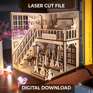 Music Shop Book Nook Laser Cut File, Guitar Store SVG