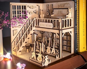 Music Shop Book Nook Laser Cut File, Guitar Store SVG