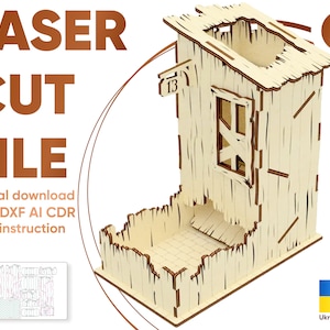 Opuszczony Dom Wieża Kostek - Plik SVG Cięty Laserowo, Cyfrowy Plan dla Maszyn Do Cięcia Laserowego