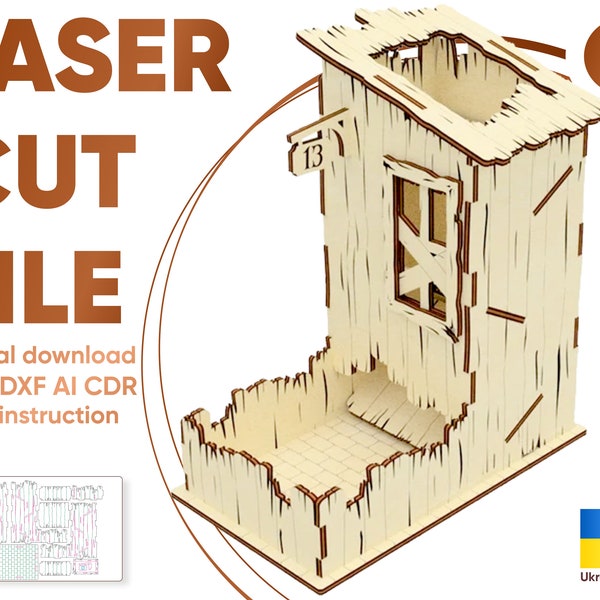Abandoned House Dice Tower - SVG Laser Cut File, Digital Plan for Laser Cutting Machines