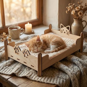 Cama para gatos (archivo de corte láser), accesorio para caja de mascotas (SVG), proyecto de madera.