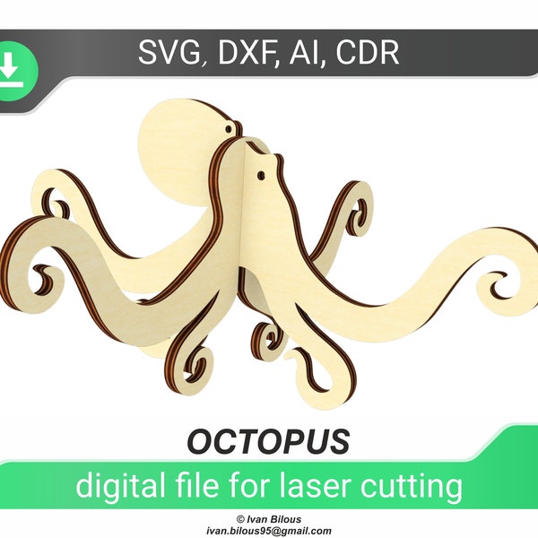 laser cut octopus dxf file hanging toys pattern for laser cutting poulpe svg glowforge file cnc octopus template devilfish laser file,svg ai