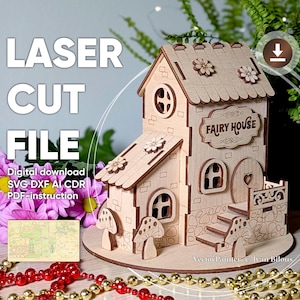 Fairy House - SVG laser cut files, Miniature dollhouse pattern for laser cutting machines
