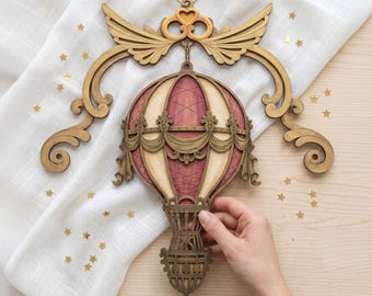 Steampunk Hot Air Balloon Laser Cut File, Wall Hanging SVG