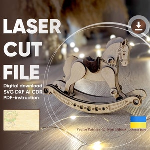 Hobbelpaard: lasergesneden SVG-bestand, digitaal vectorplan voor Glowforge- en snijmachines