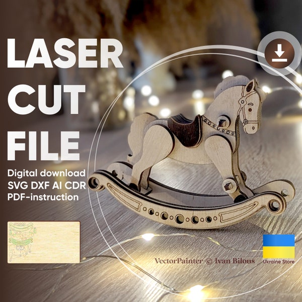 Schaukelpferd - SVG Laser geschnittene Datei, digitaler Vektor Plan für Glowforge und Schneidemaschinen