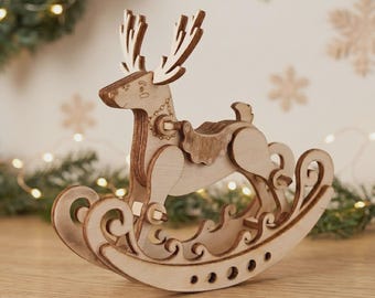 Rocking Reindeer Laser Cut File, Christmas Shelf Decor SVG