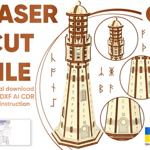 Lighthouse - SVG Laser Cut File, 3d puzzle plan for laser cutting machines with Assembly instructions