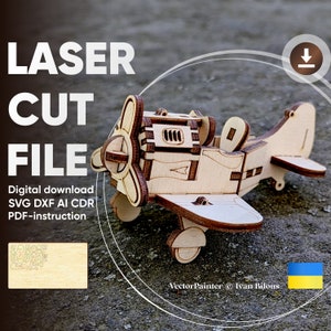 Cartoon Airplane - Laser Cut File, Digital Plan of Aircraft for Cutting Machine