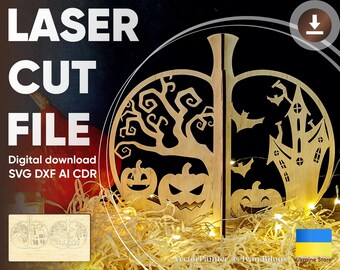 Halloween Pumpkin SVG: Laser Cut File with Ghosts & Haunted House (Digital Download)