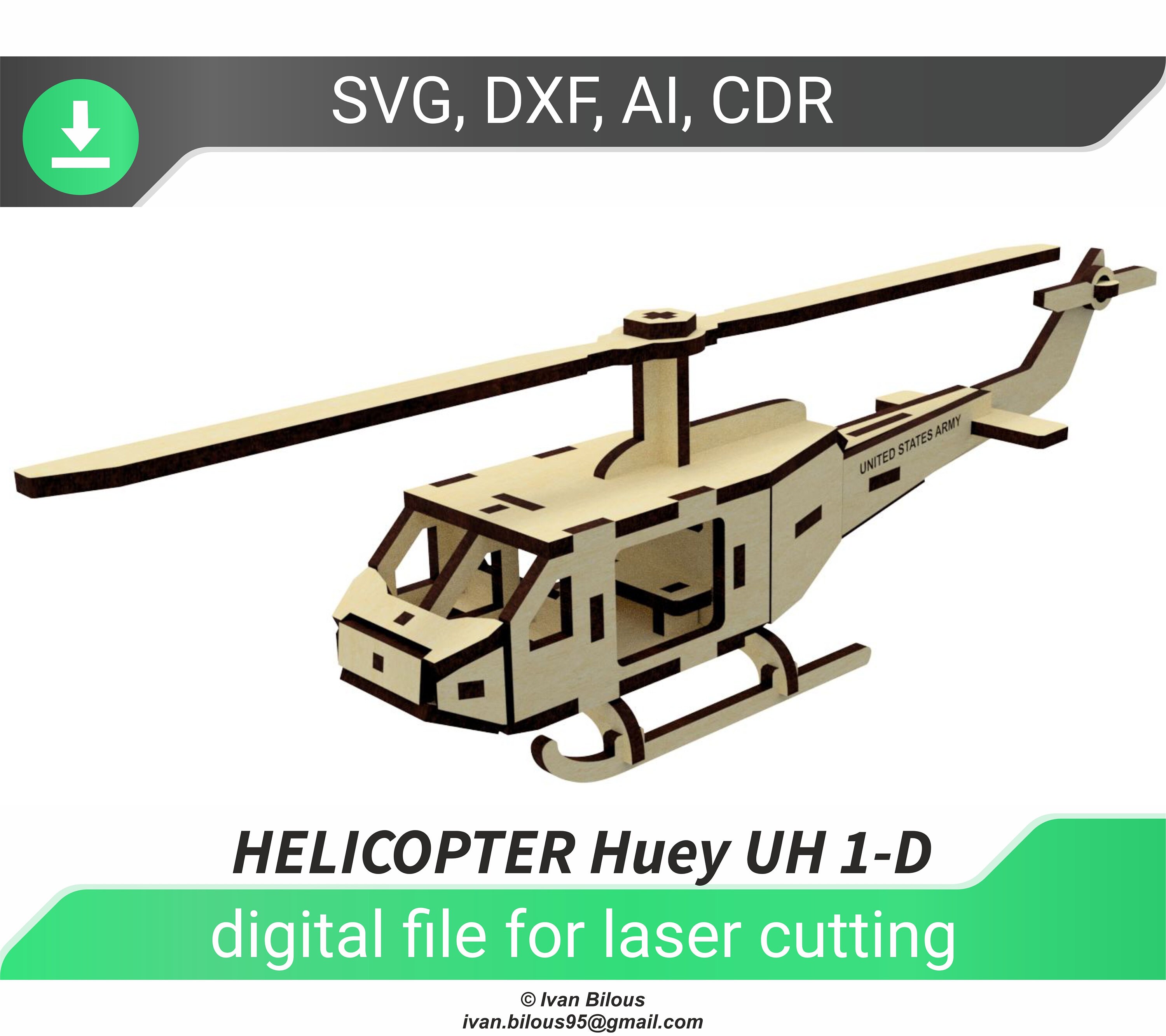 Helicopter Laser Cut Model Dxf Files For Laser Engraved Etsy - laser cut roblox helicopter model