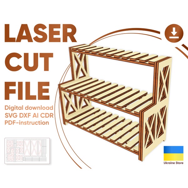 Farmhouse style Tiered Tray - SVG Laser Cut File, Display Stand vector Plan