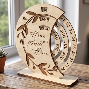 Plantilla de calendario perpetuo cortada con láser - Archivo SVG de madera (descarga digital)