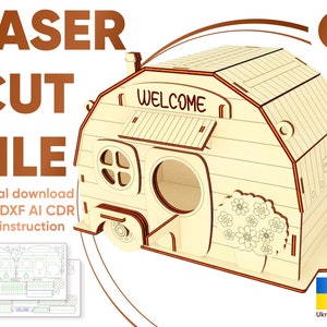 Camper SVG laser cut Birdhouse  - plan laser cut, Glowforge pattern digital file