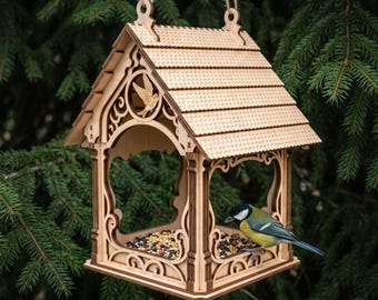 Hanging Garden Bird Feeder Laser Cut File, Fairy Outdoor Decor SVG