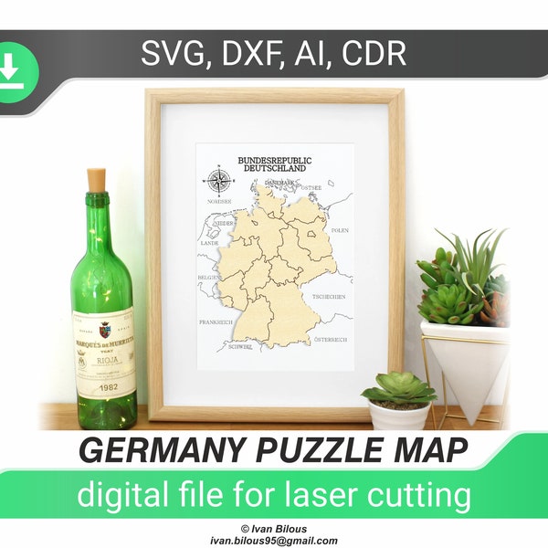 germany map puzzle dxf files for laser cut files cnc deutschland karte laser files print file glowforge svg file cnc,dxf germany map file ai