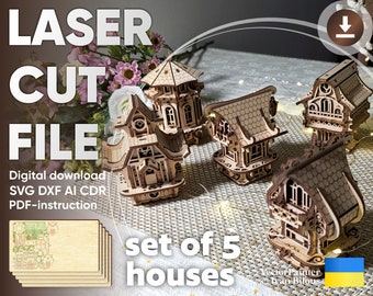 Garden Stake Houses - Laser Cut File, Set of 5 Fantasy Designs for Cutting Machines