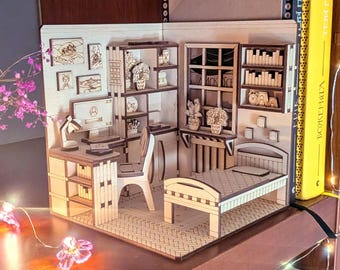 Coin livre pour chambre à coucher pour maison de poupée - fichier découpé au laser - diorama SVG (téléchargement numérique)