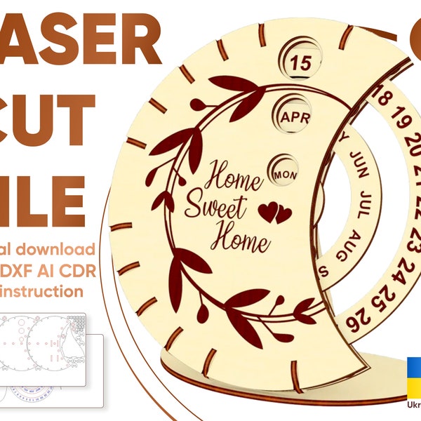 File di taglio laser del calendario SVG - modello Glowforge, piano di taglio laser del calendario eterno, file digitale