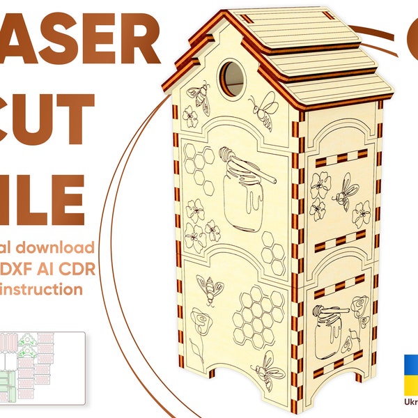 Honey Bee Hive - Laser Cut File, SVG template for Laser Cutting Machines and Glowforge