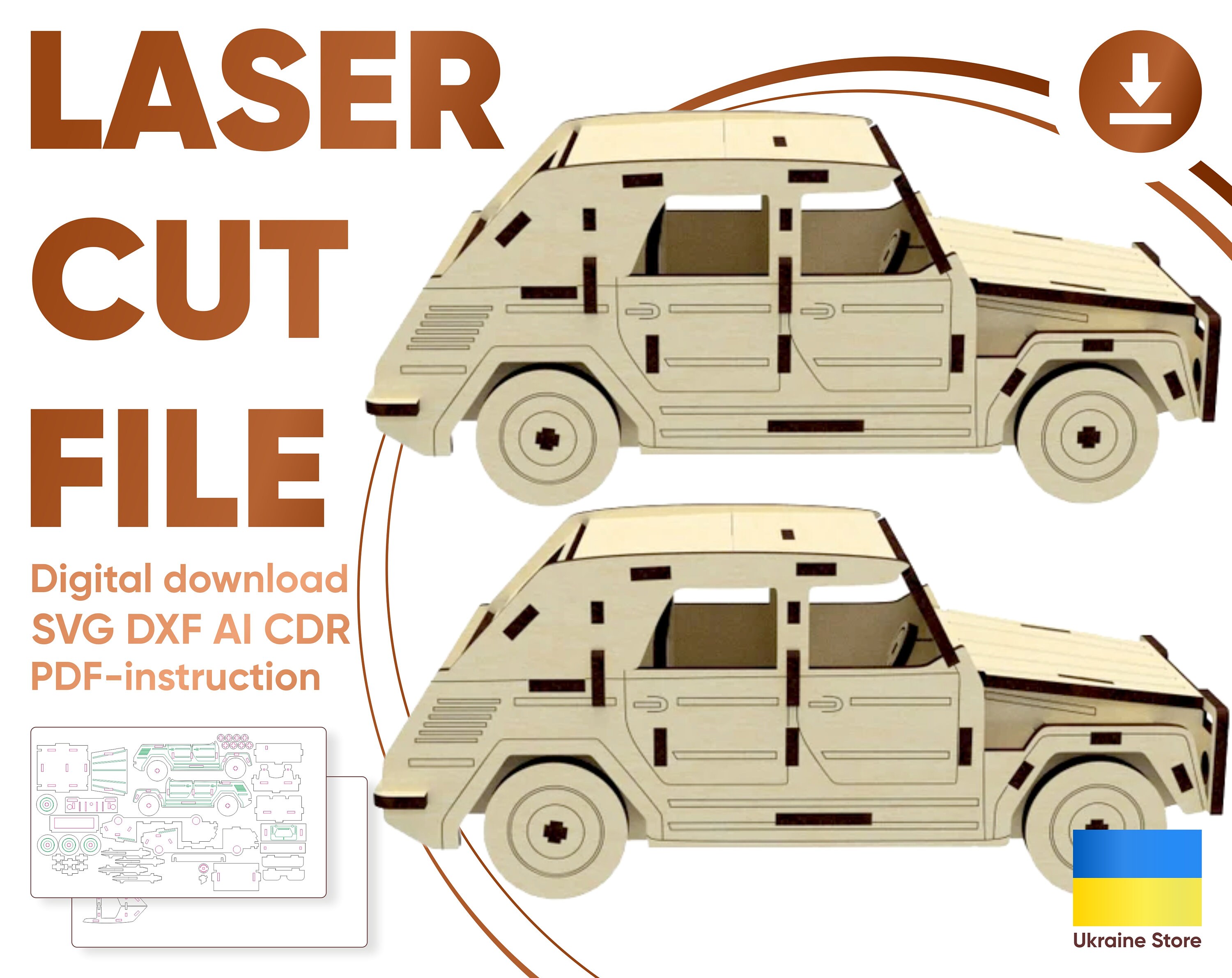 Car 3d Laser Cut File SVG File Instant Download Etsy UK