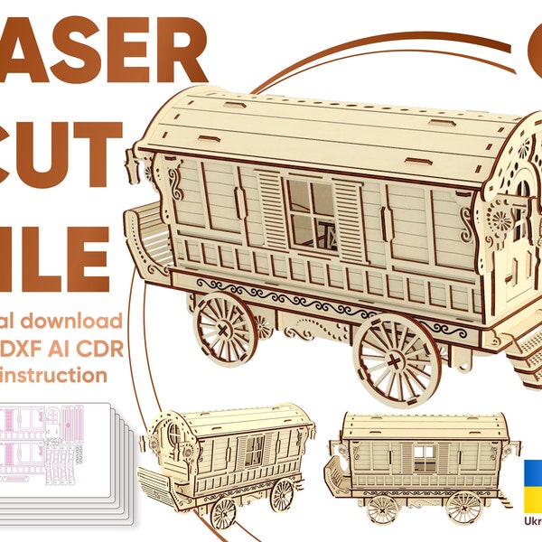 maison de poupée laser coupe fichiers svg glowforge laser gitan wagon dxf fichiers pour fichiers laser gitane maison dxf gitane caravane svg, dxf ai fichiers numériques