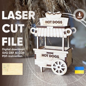 Ozdoba wózka z hot dogami - plik wycinany laserowo, plan wektorowy SVG Wagon