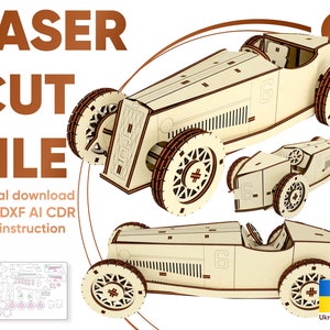 Old Sport car - SVG laser cut file, 3d plywood laser design